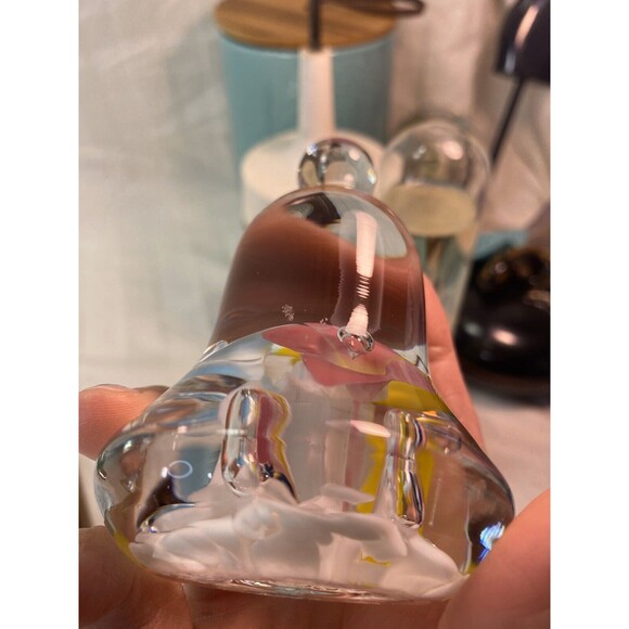 Vintage Joe St Clair Pink Yellow and Blue Flowers Green Leaves Bell Paperweight - Picture 9 of 12